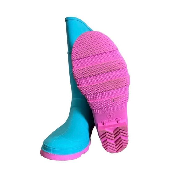 Kamik Girls 3 Raindrops Turquoise Pink Rubber Rainboots Wellies - Picture 9 of 12